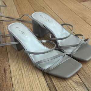 Birdy Grey Taupe Strappy Block Heels